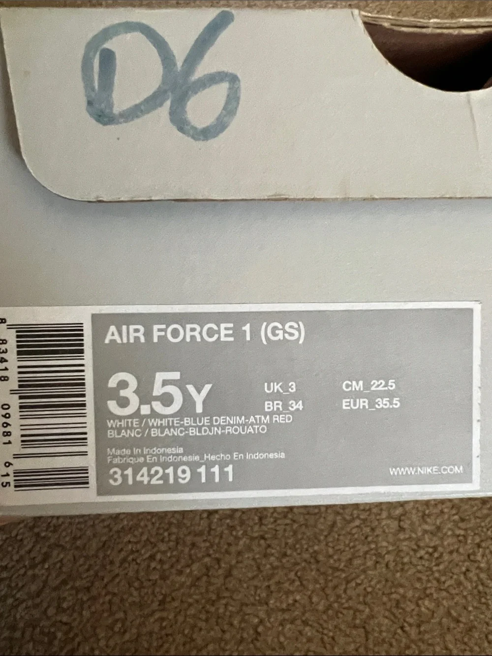 Nike Air Force 1 (GS) White with Black and Red Accents